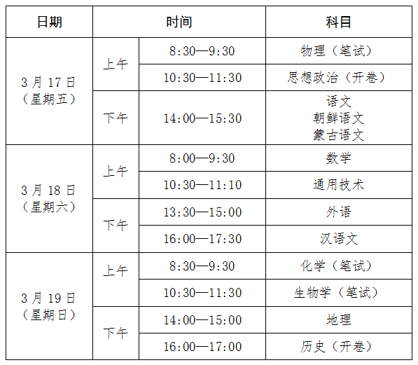 2022年下半年吉林省普通高中学业水平合格性考试时间调整公告